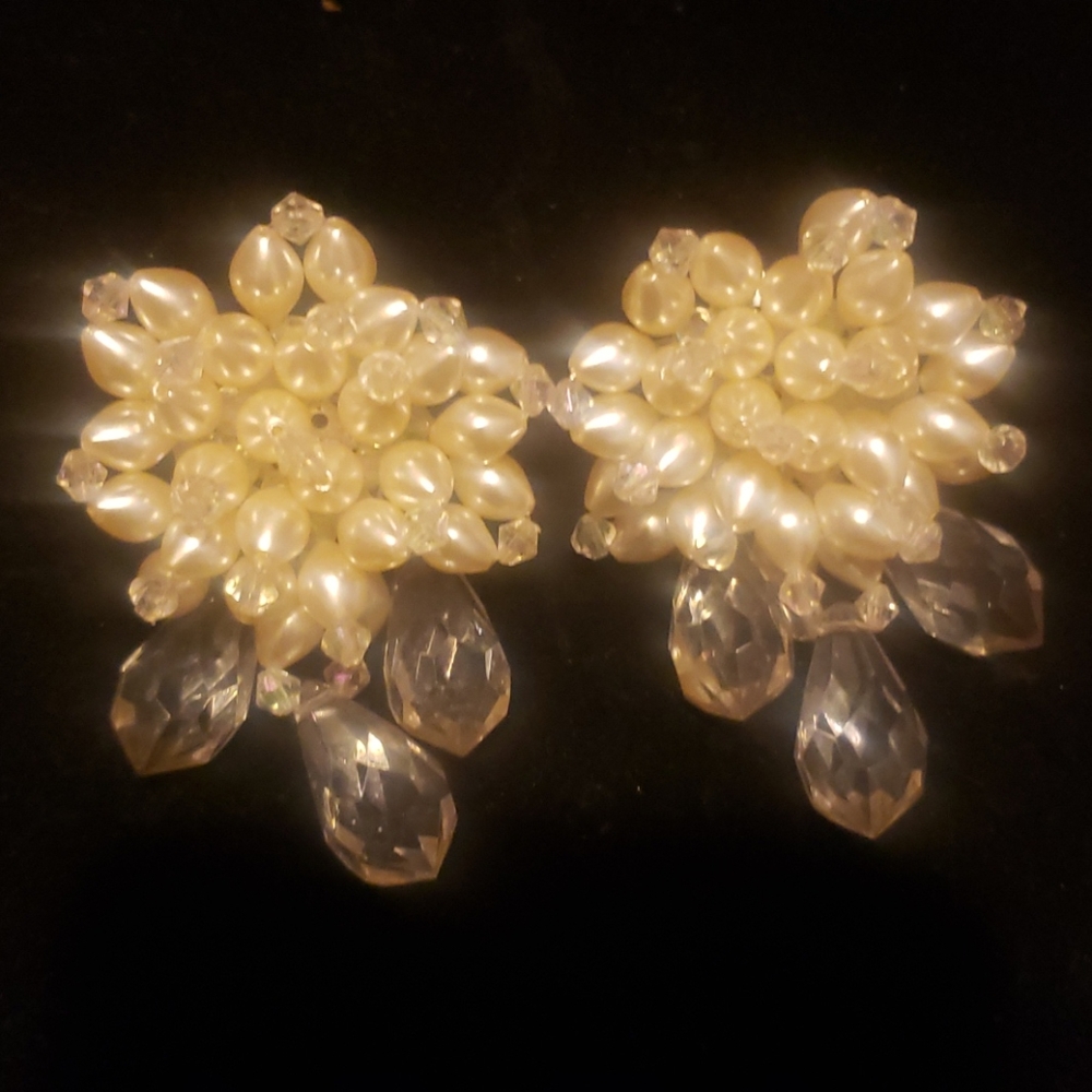 Antique Large Faux Pearl Clip Earrings